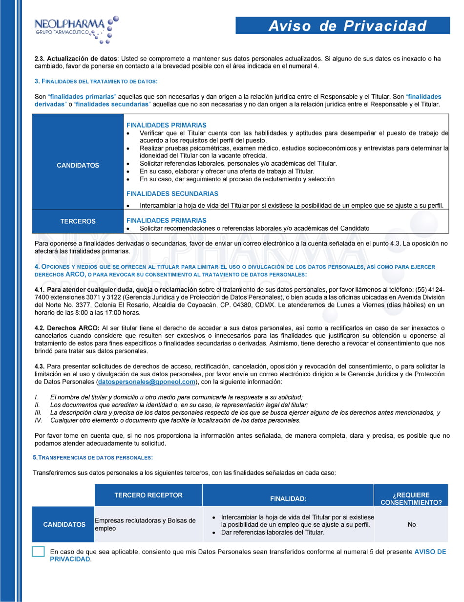 Aviso de Privacidad Candidatos