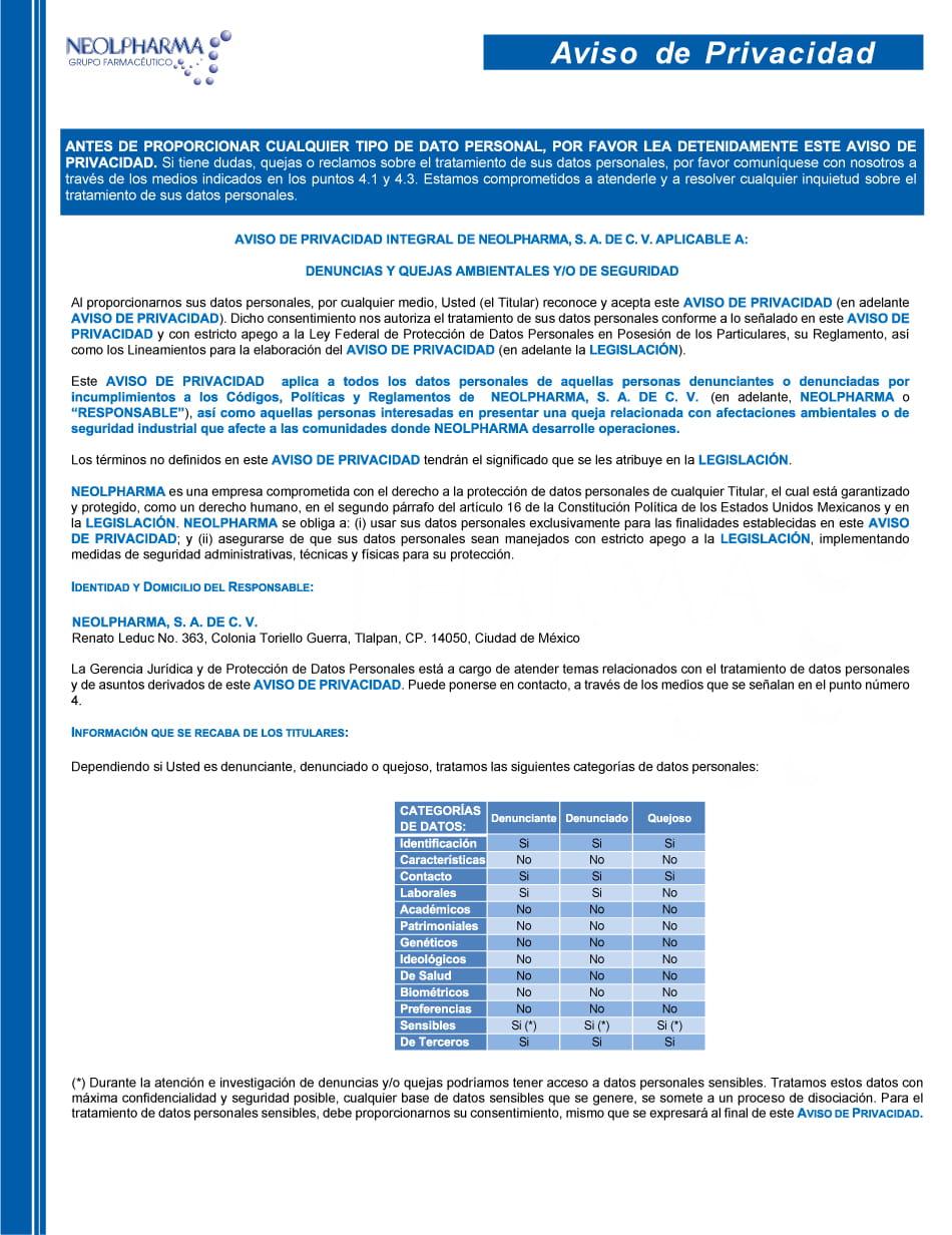 Descarga Aviso de Privacidad Denuncias Quejas