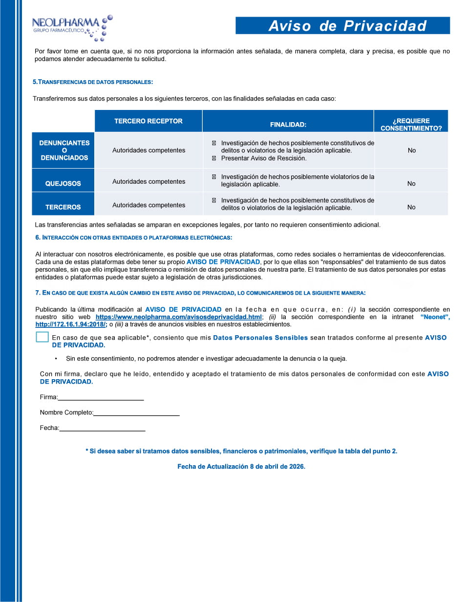 Descarga Aviso de Privacidad Denuncias Quejas